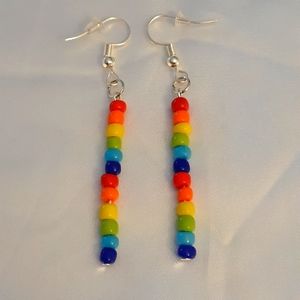 Rainbow seed bead stacked bar Dangle Earrings Handmade Drop line earrings